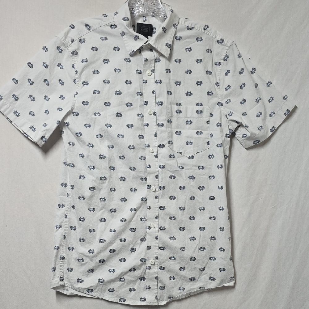 Men's 14th & Union White Crab Printed Button down Shirt Size Small